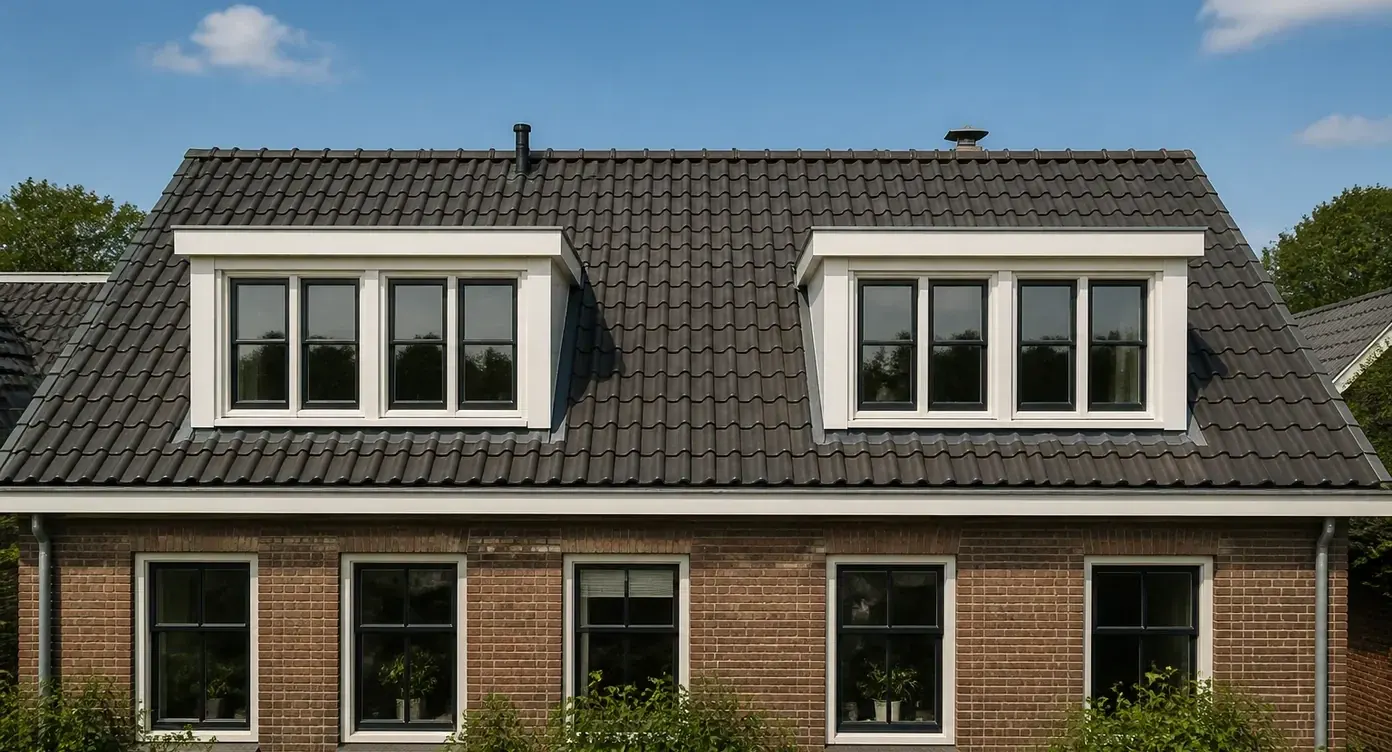 Featured image bij een klantblog: een woning met twee dakkapellen op een zwart pannendak